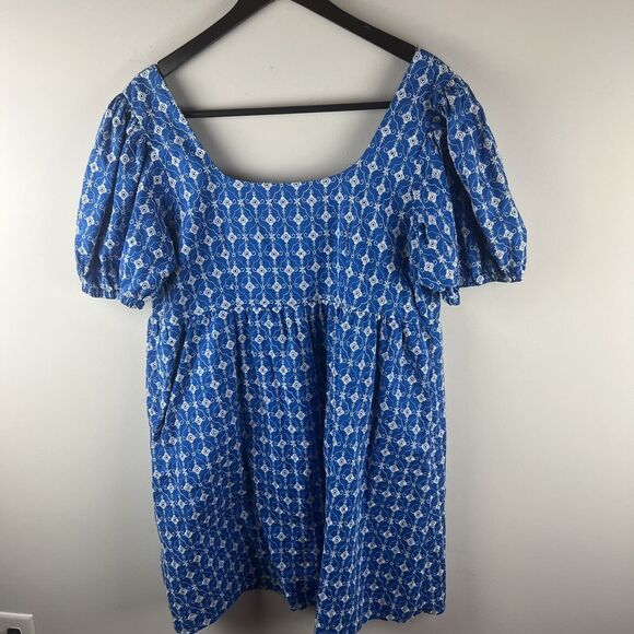 RHODE Dress Women's Eyelet Mini Pockets Embroidered Target Blue 1X Boho - Picture 7 of 8